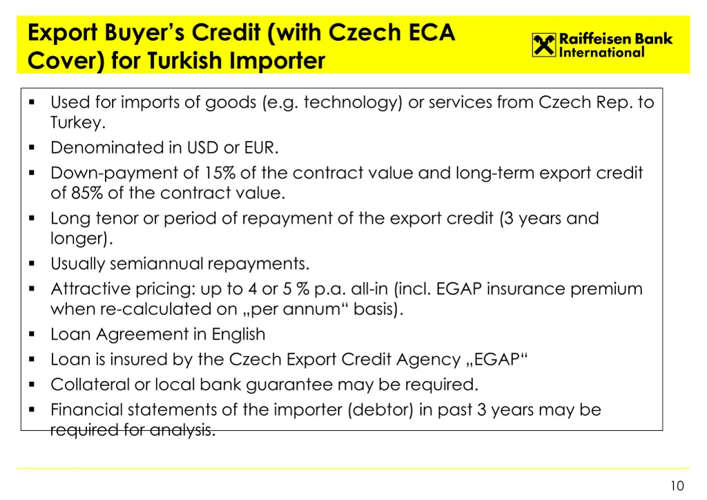 export buyer s credit with czech eca cover