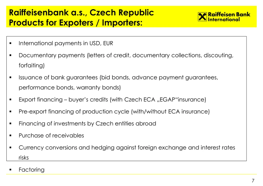 raiffeisenbank a s czech republic products