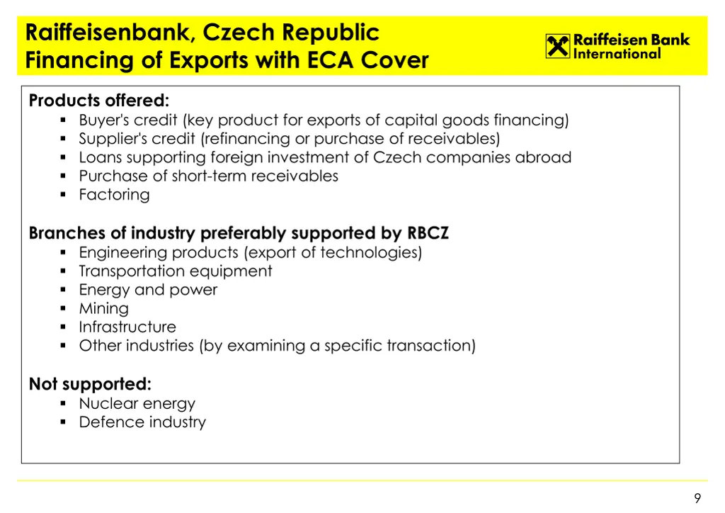 raiffeisenbank czech republic financing