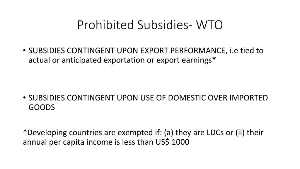 prohibited subsidies wto