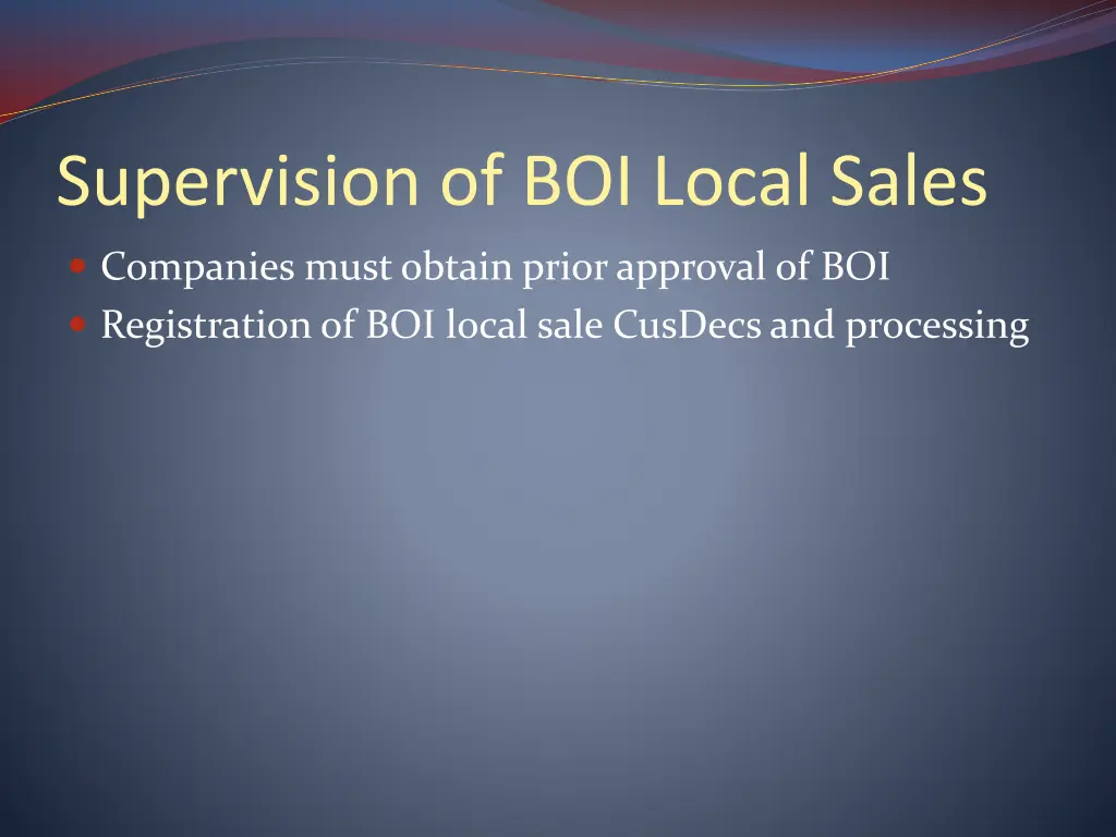 supervision of boi local sales