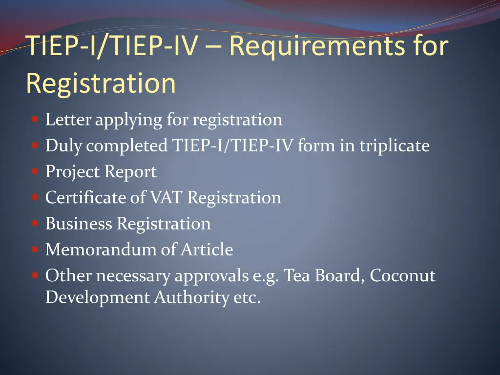 tiep i tiep iv requirements for registration