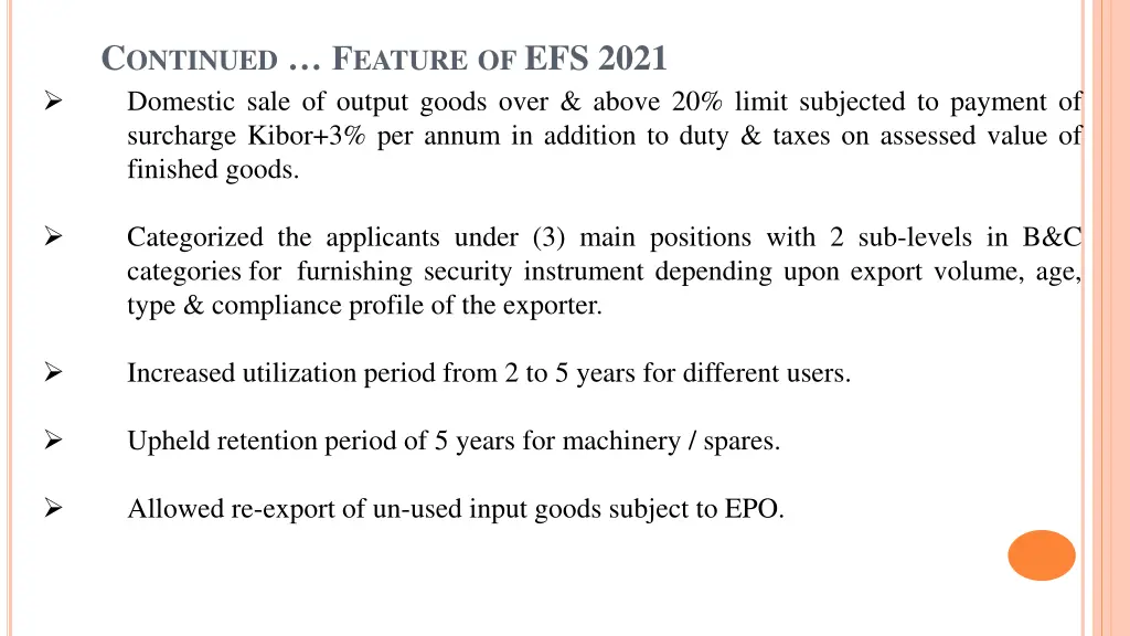 c ontinued f eature of efs 2021 domestic sale