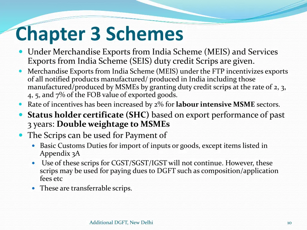 chapter 3 schemes under merchandise exports from