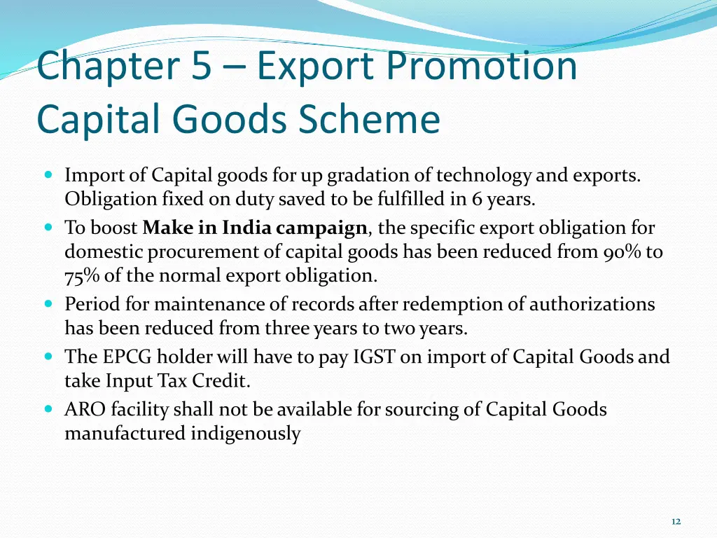 chapter 5 export promotion capital goods scheme