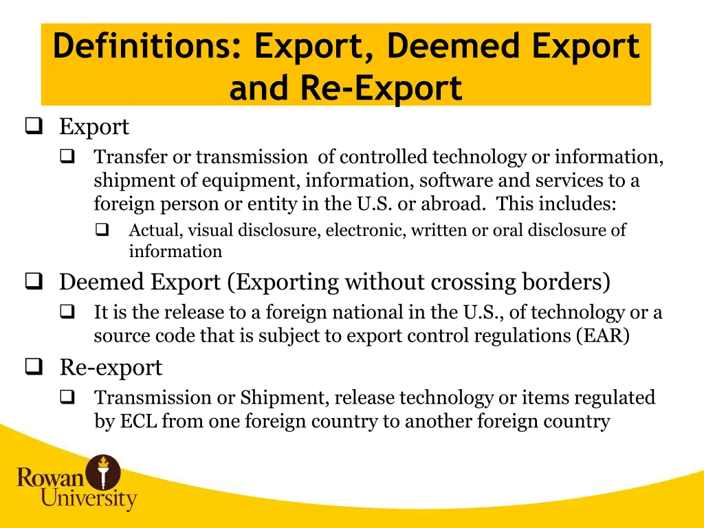 definitions export deemed export and re export