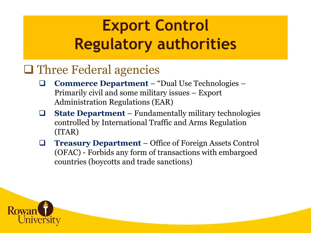 export control regulatory authorities