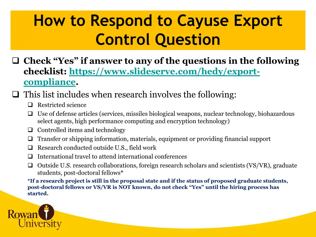 how to respond to cayuse export control question