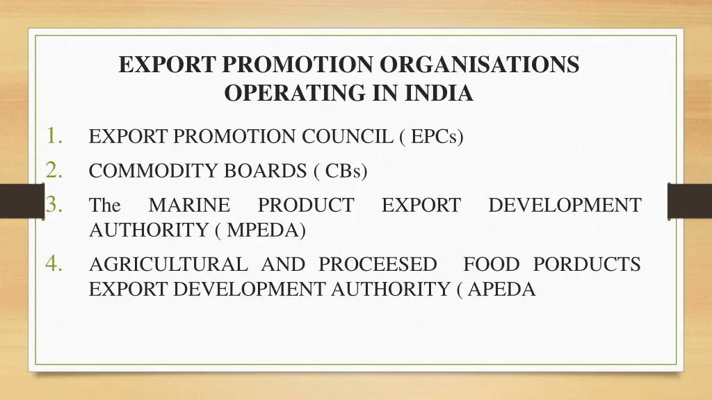 export promotion organisations operating in india