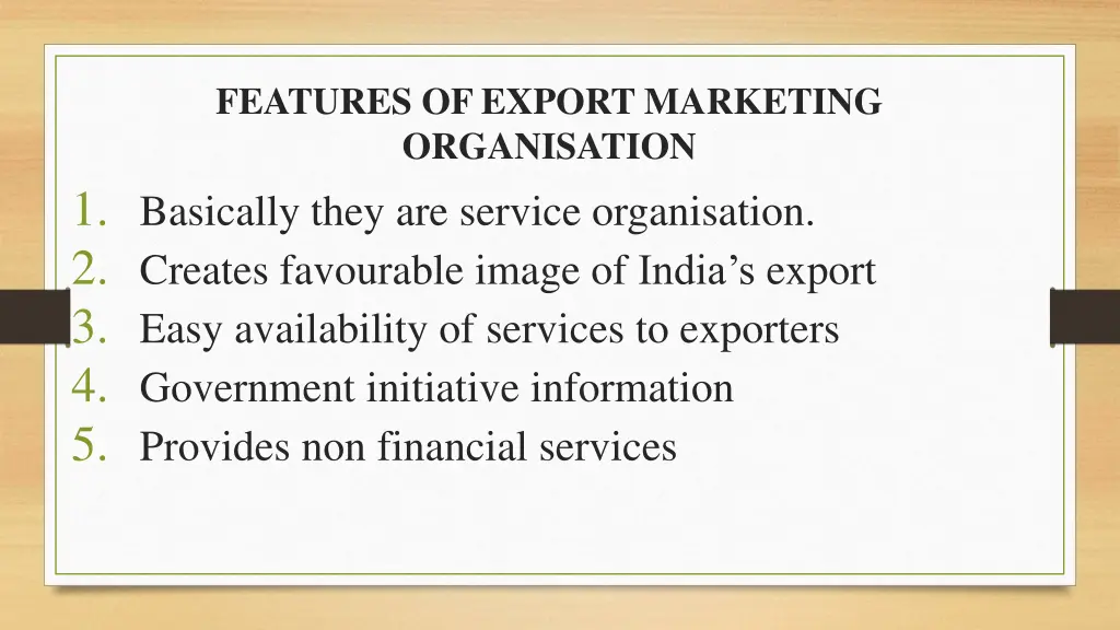 features of export marketing organisation