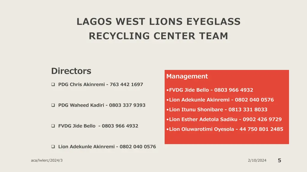 lagos west lions eyeglass recycling center team