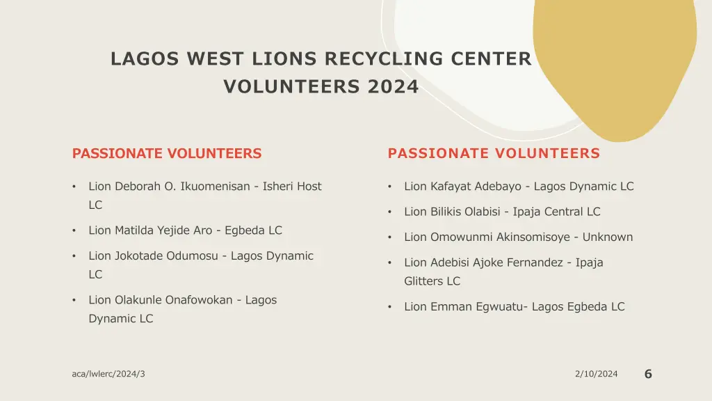 lagos west lions recycling center volunteers 2024