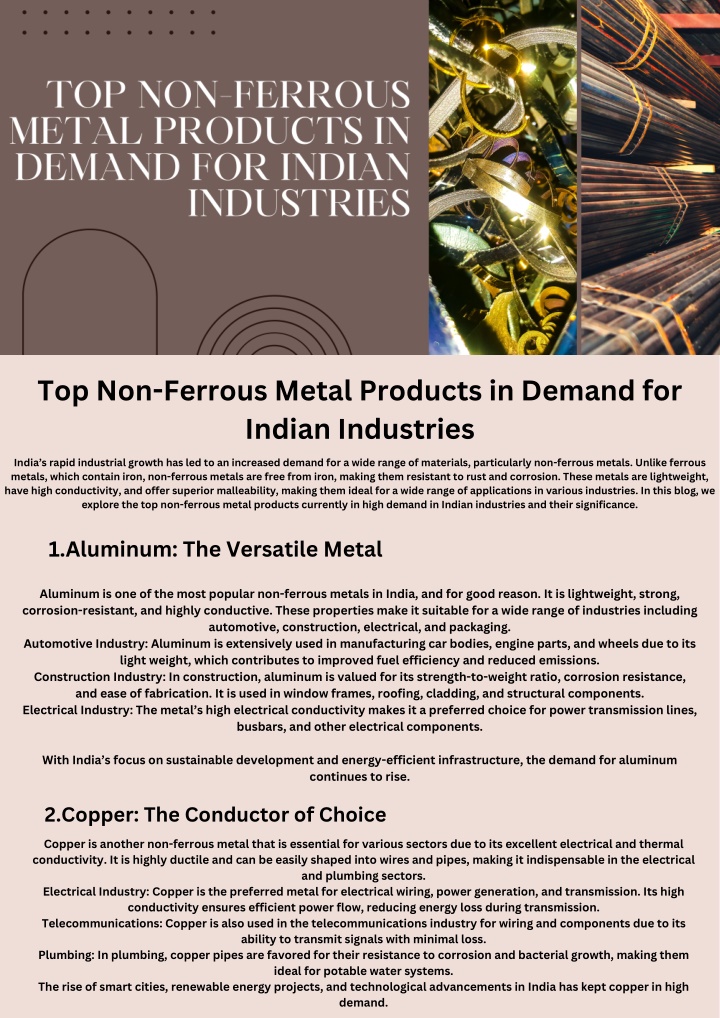 top non ferrous metal products in demand