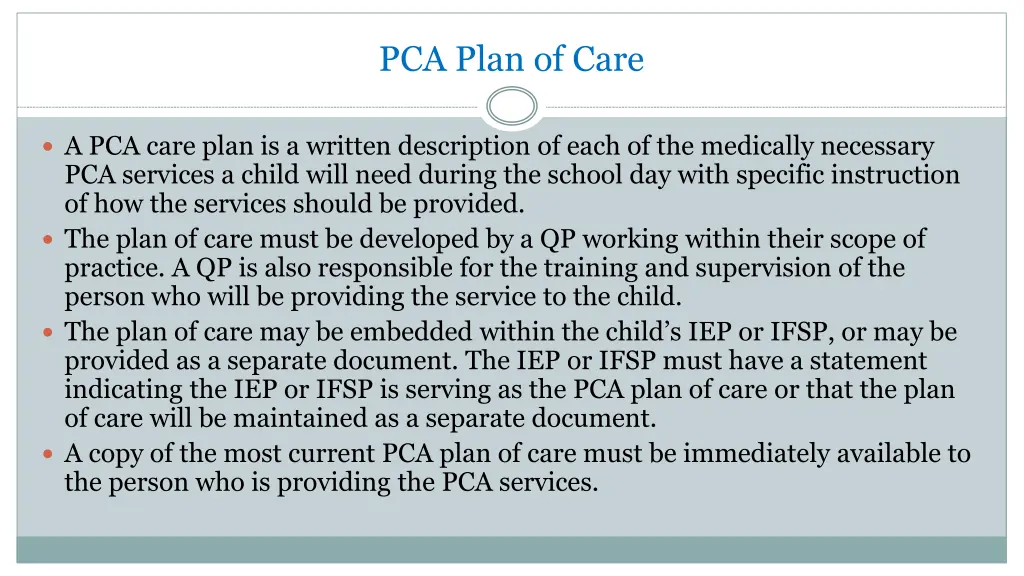 pca plan of care