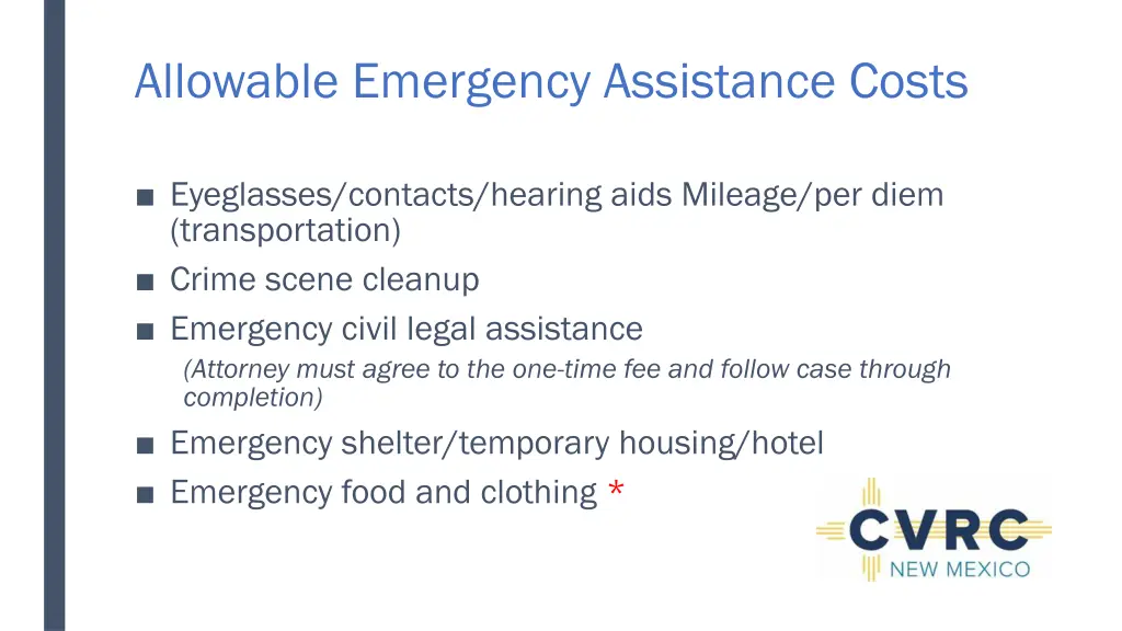 allowable emergency assistance costs 1