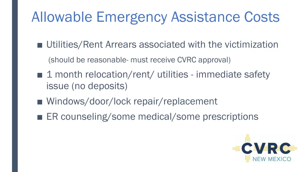 allowable emergency assistance costs