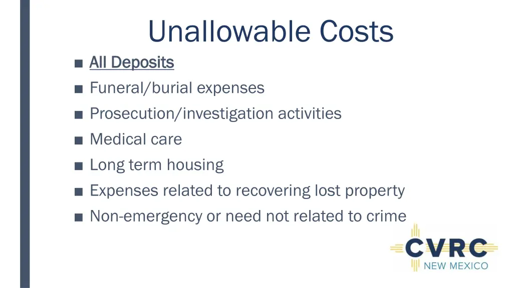 unallowable costs all deposits all deposits