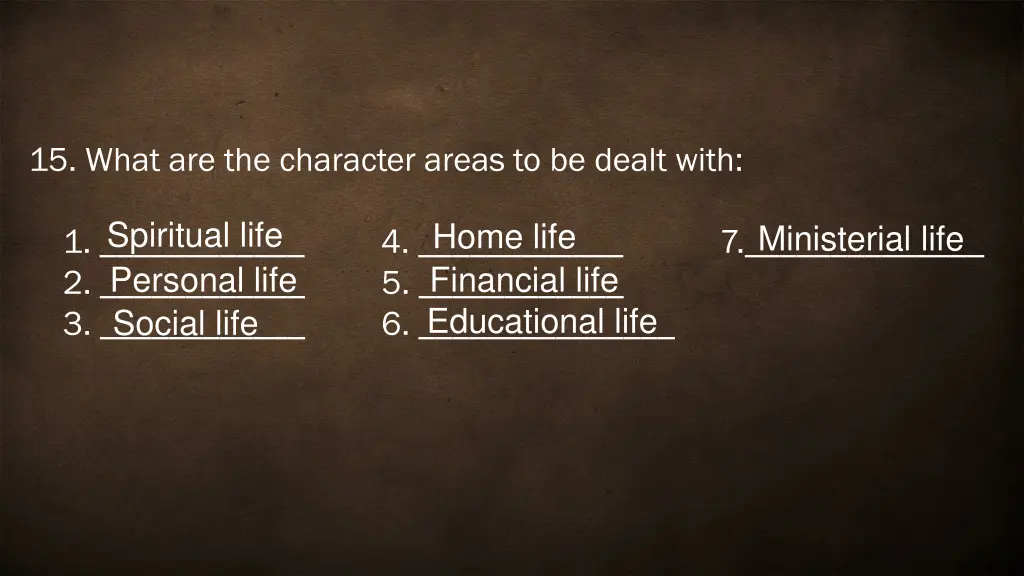 15 what are the character areas to be dealt with