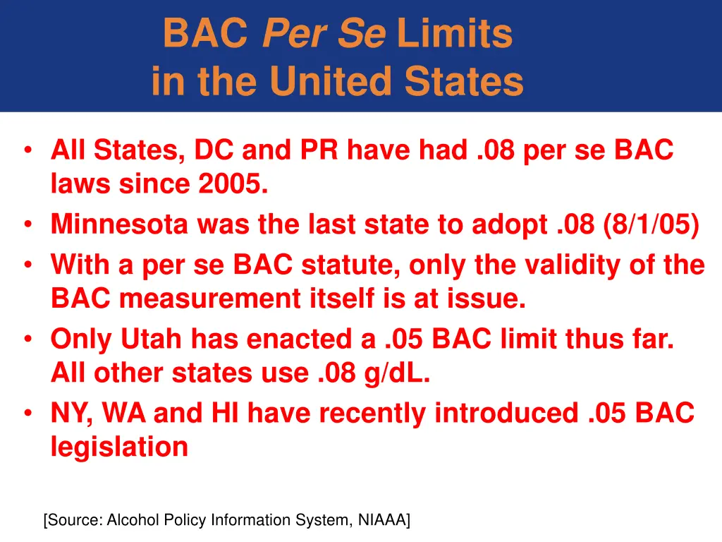 bac per se limits in the united states