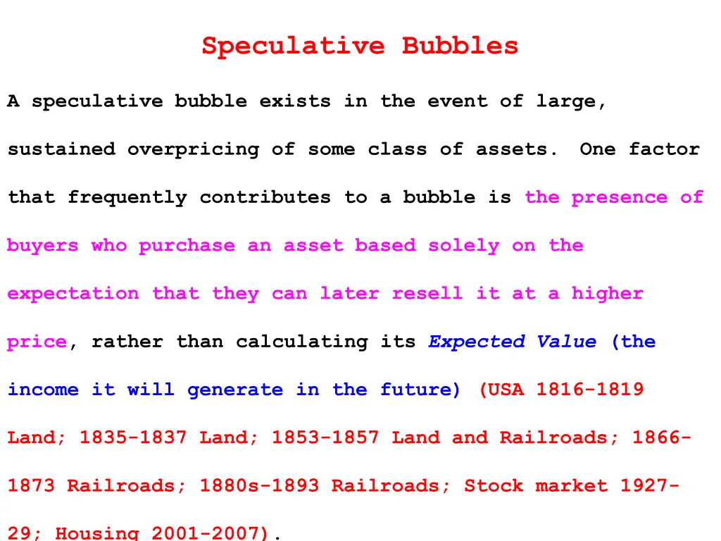 speculative bubbles