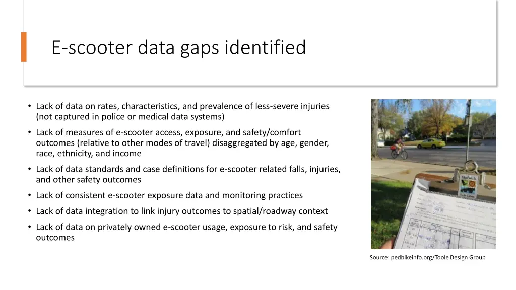 e scooter data gaps identified