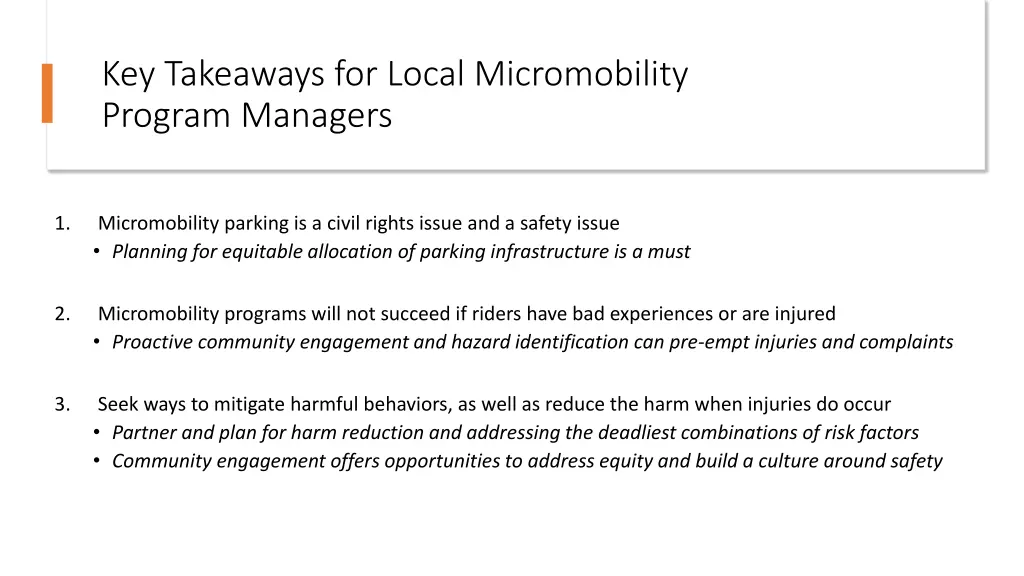 key takeaways for local micromobility program