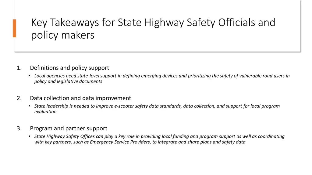 key takeaways for state highway safety officials