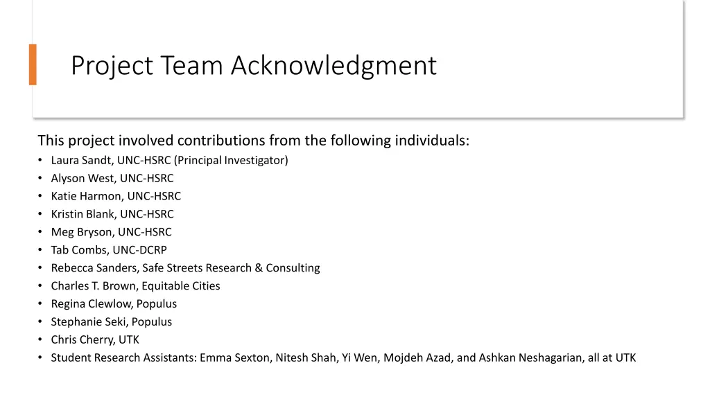 project team acknowledgment