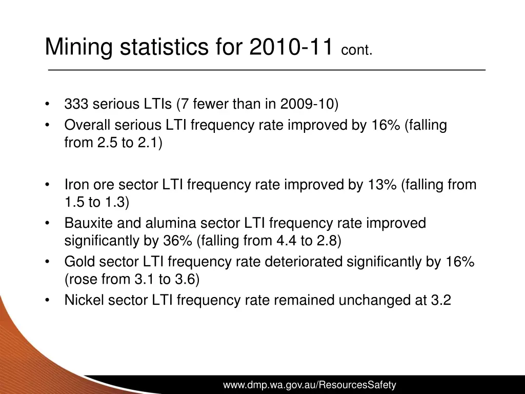 mining statistics for 2010 11 cont