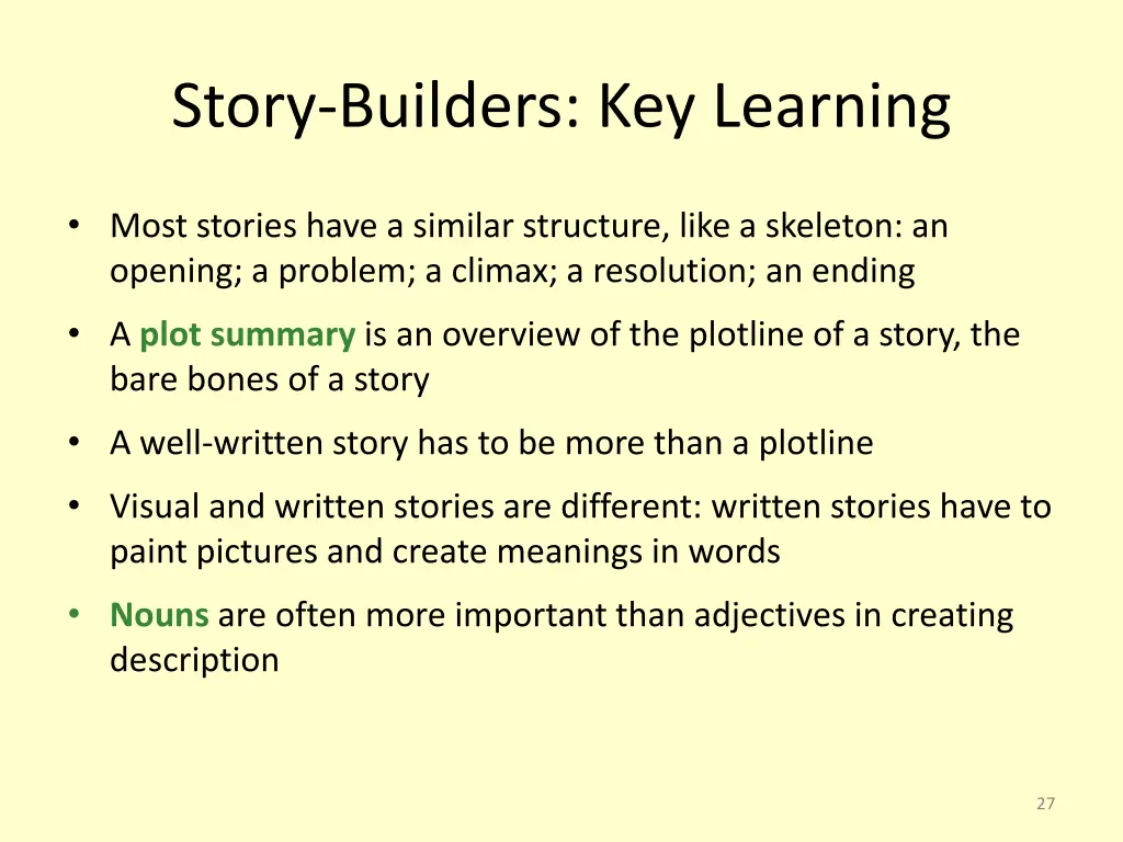 story builders key learning