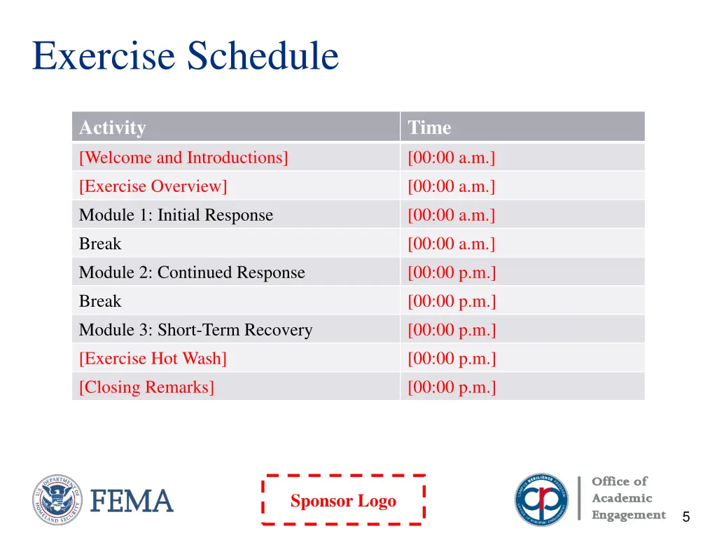 exercise schedule