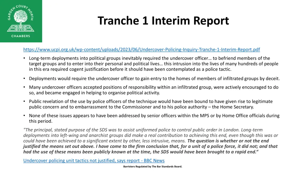 tranche 1 interim report