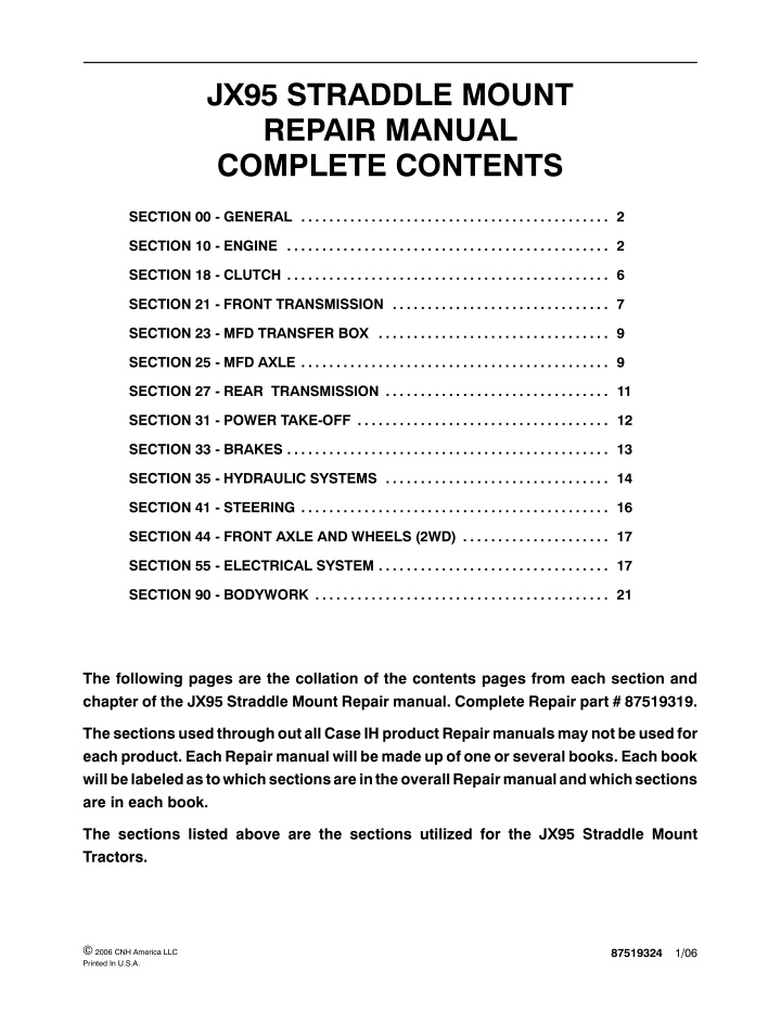 jx95 straddle mount repair manual complete