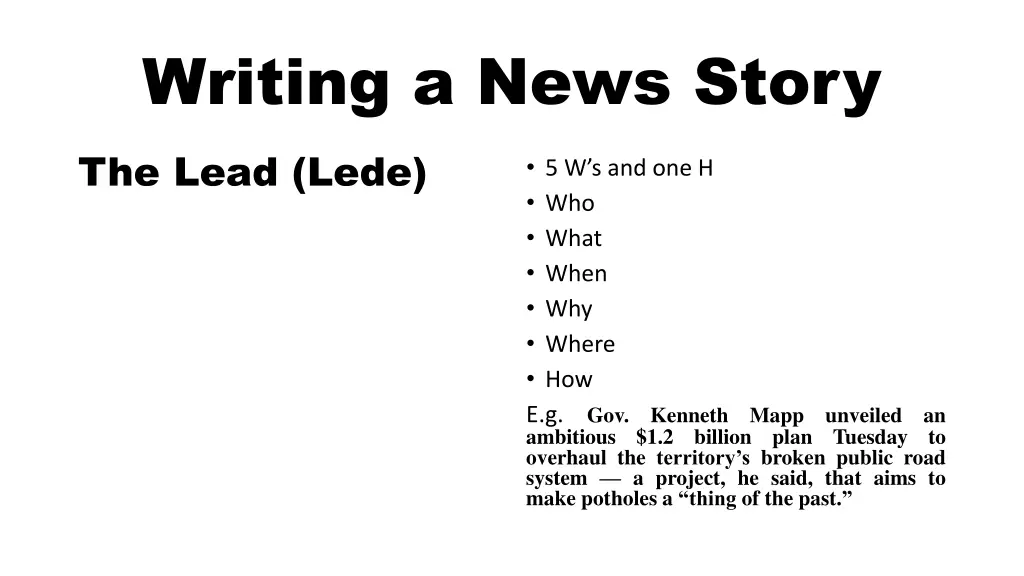 writing a news story the lead lede