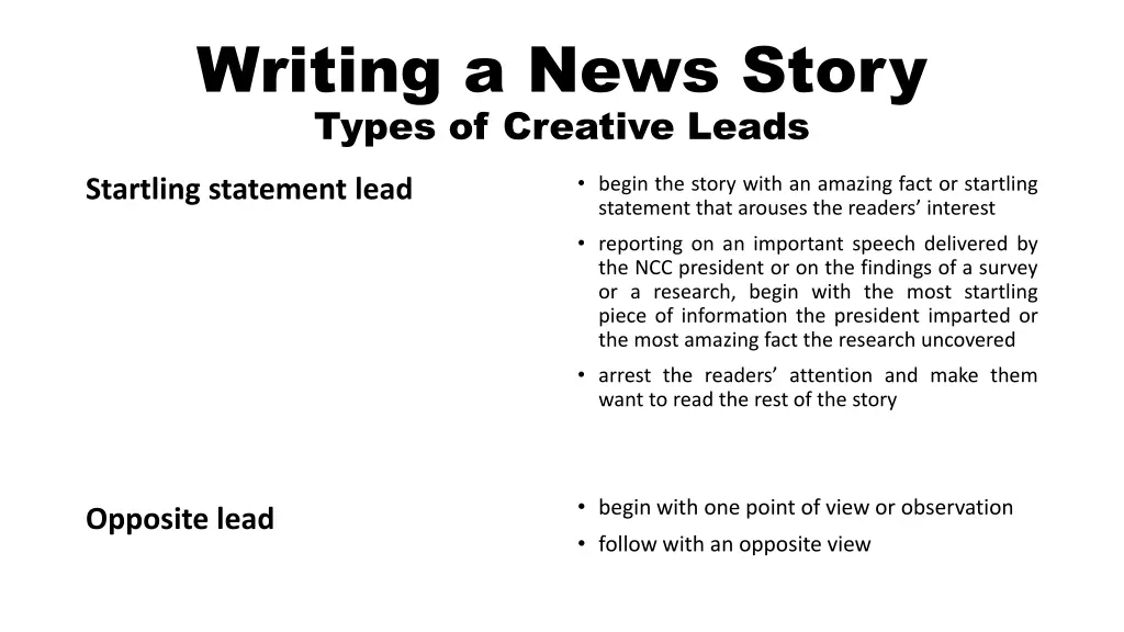 writing a news story types of creative leads 1