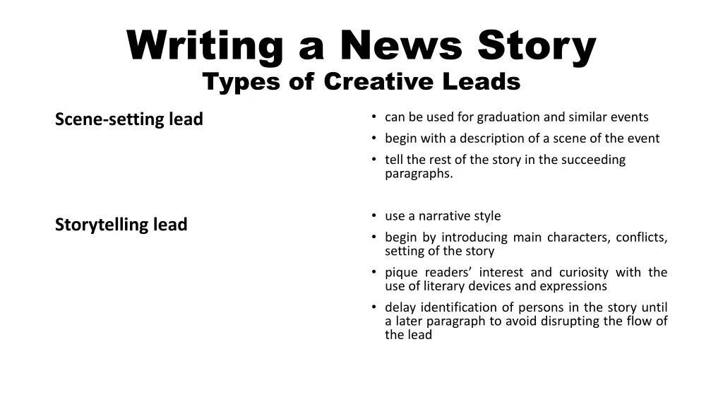 writing a news story types of creative leads