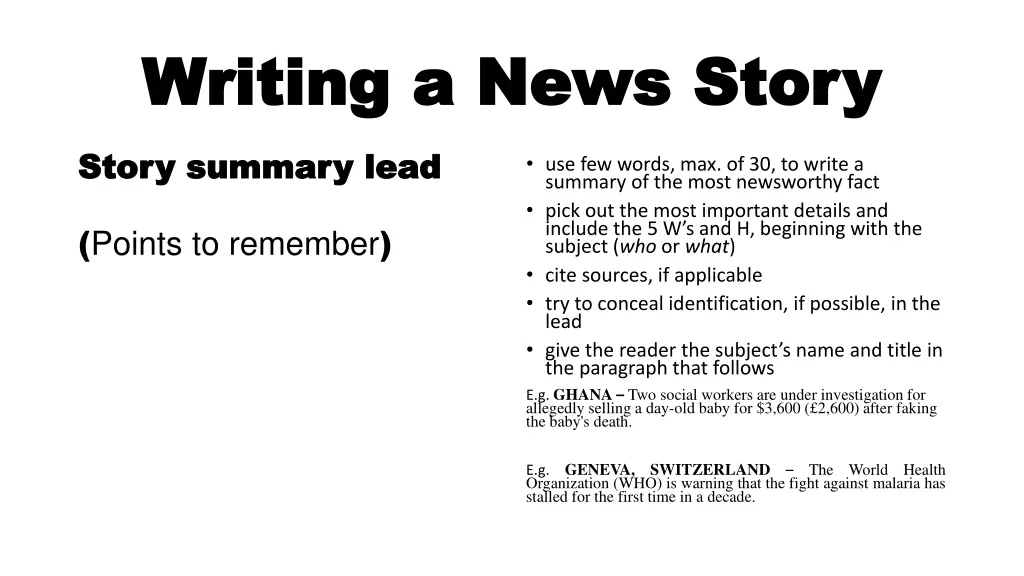 writing a news story writing a news story