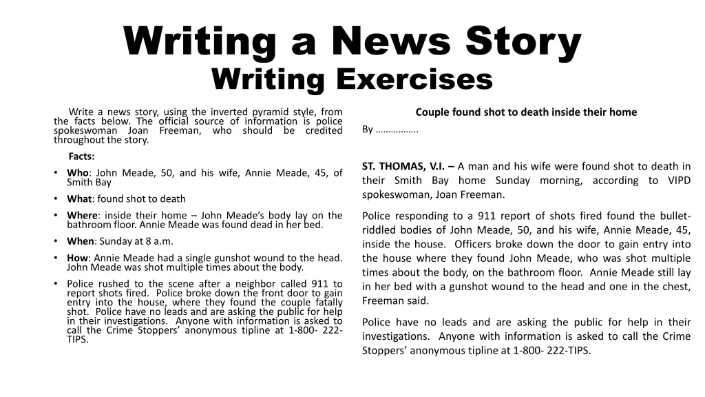 writing a news story writing exercises 1