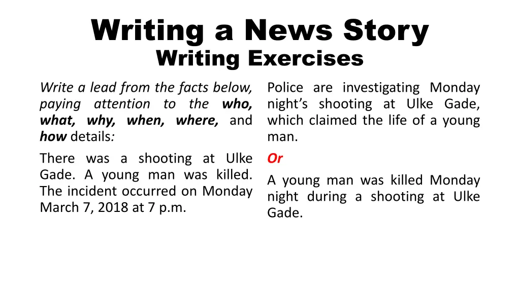 writing a news story writing exercises