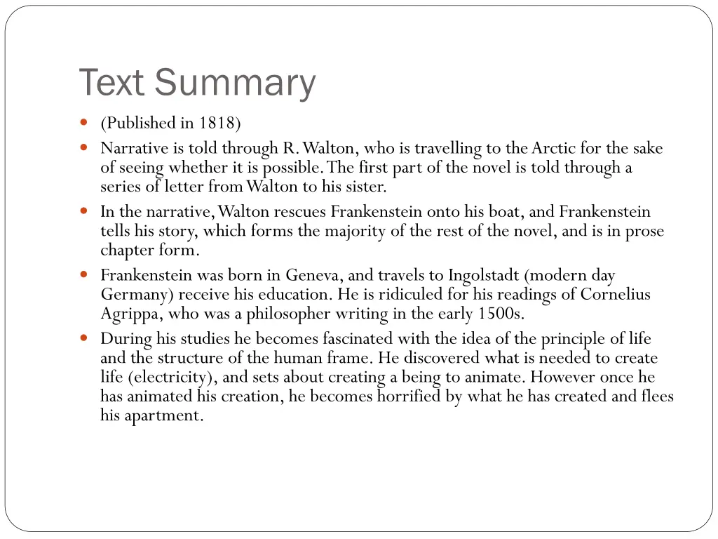 text summary published in 1818 narrative is told