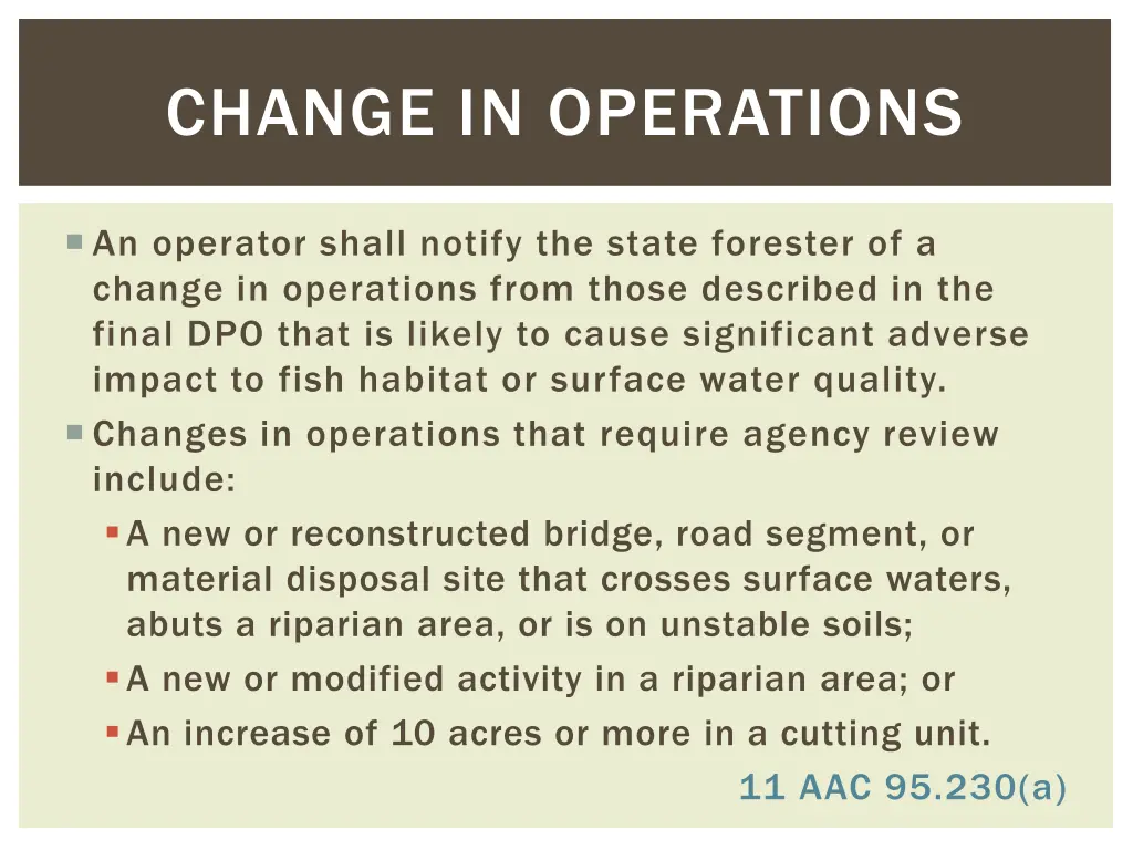 change in operations