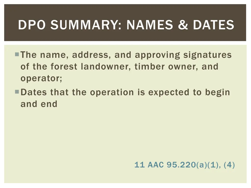 dpo summary names dates