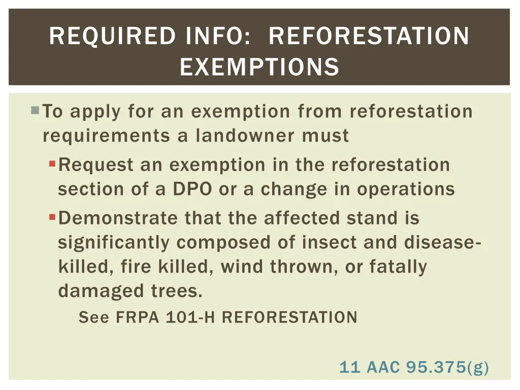 required info reforestation exemptions