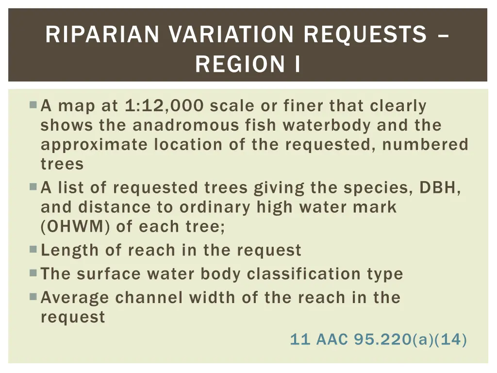 riparian variation requests region i