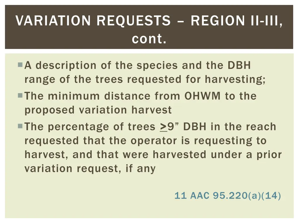 variation requests region ii iii cont