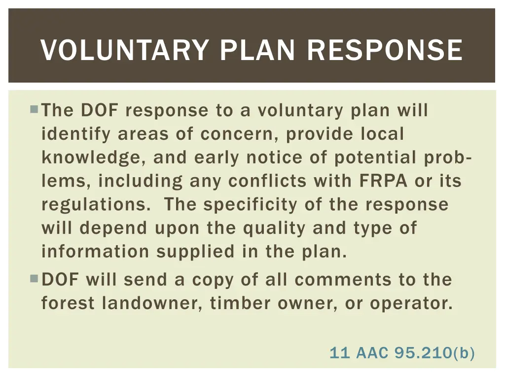 voluntary plan response