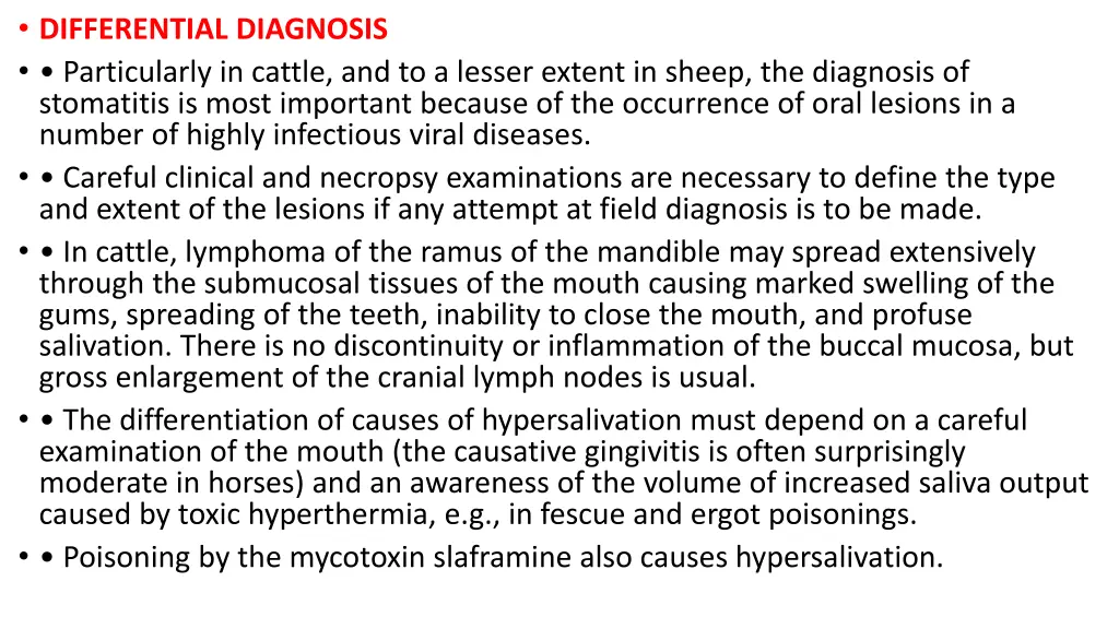 differential diagnosis particularly in cattle