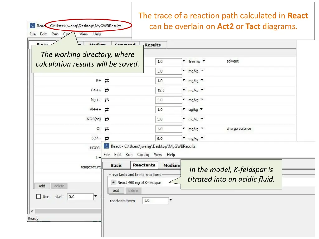 the trace of a reaction path calculated in react