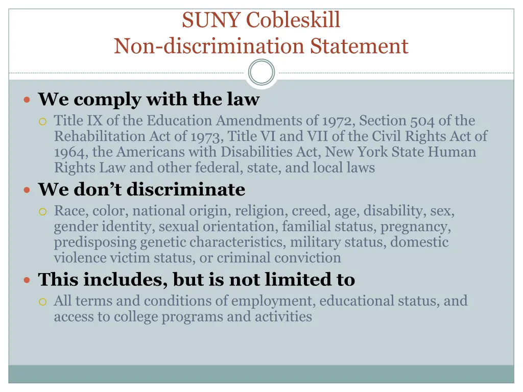 suny cobleskill non discrimination statement