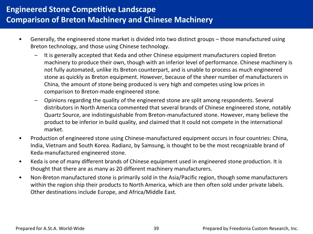 engineered stone competitive landscape comparison